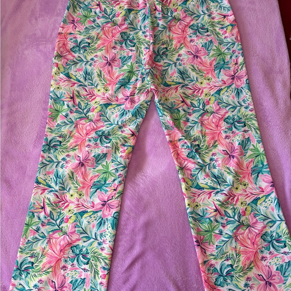 Tropical Floral Wide-Leg Pants — Pink & Green - Picture 2 of 6
